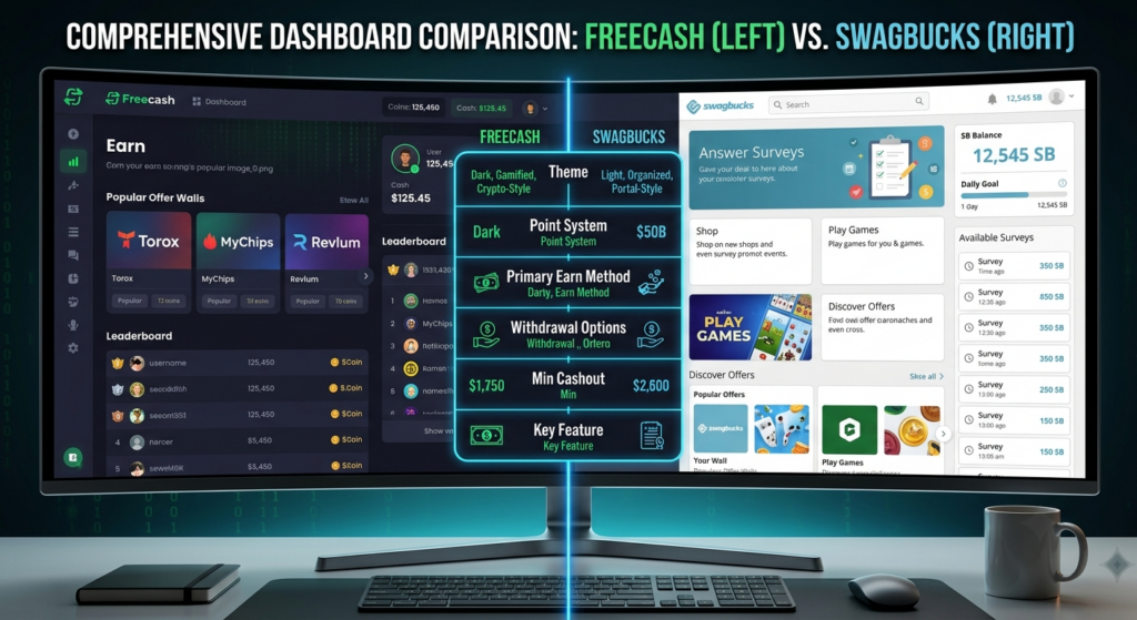 Freecash and Swagbucks Dashboard Comparison