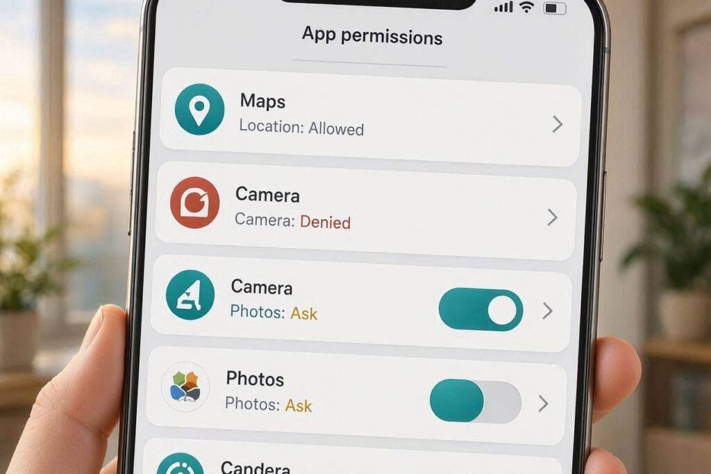 Smartphone settings screen showing app permission management
